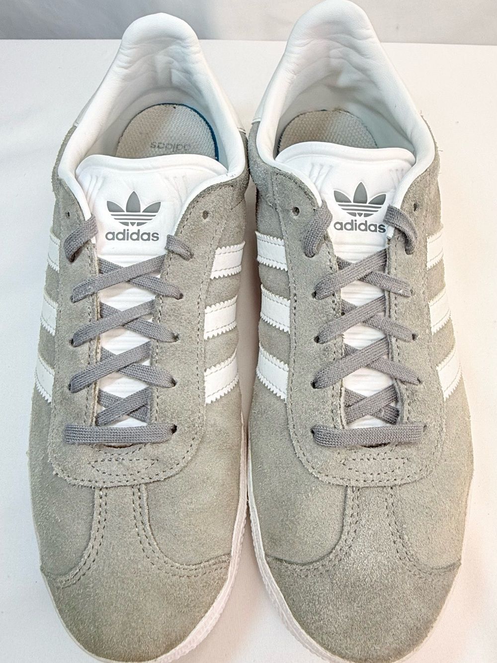 Adidas Gazelle Youth 7 Gray Suede Sneakers White Stripes VGUC